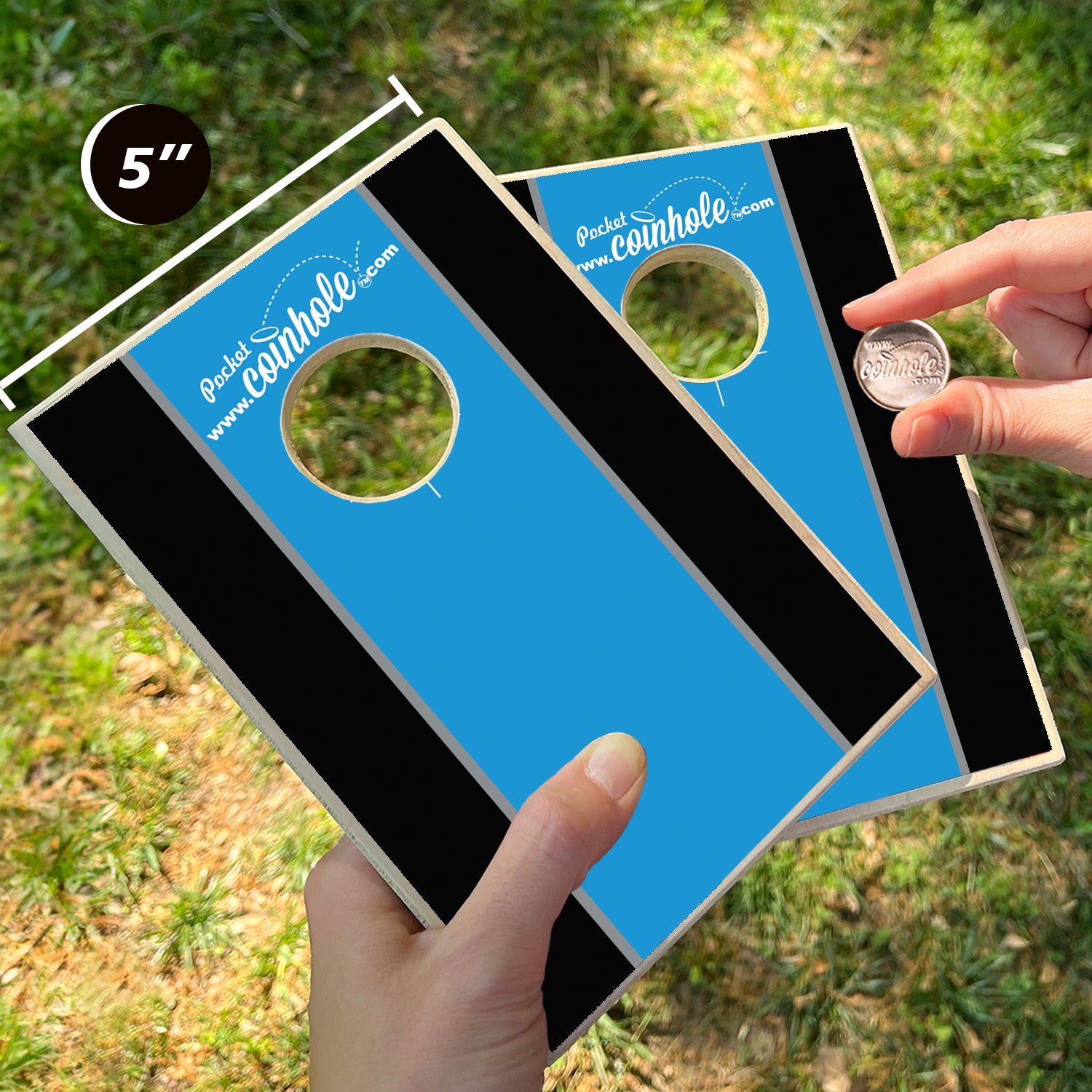 Blue Black and Grey Racing Stripe Coinhole®