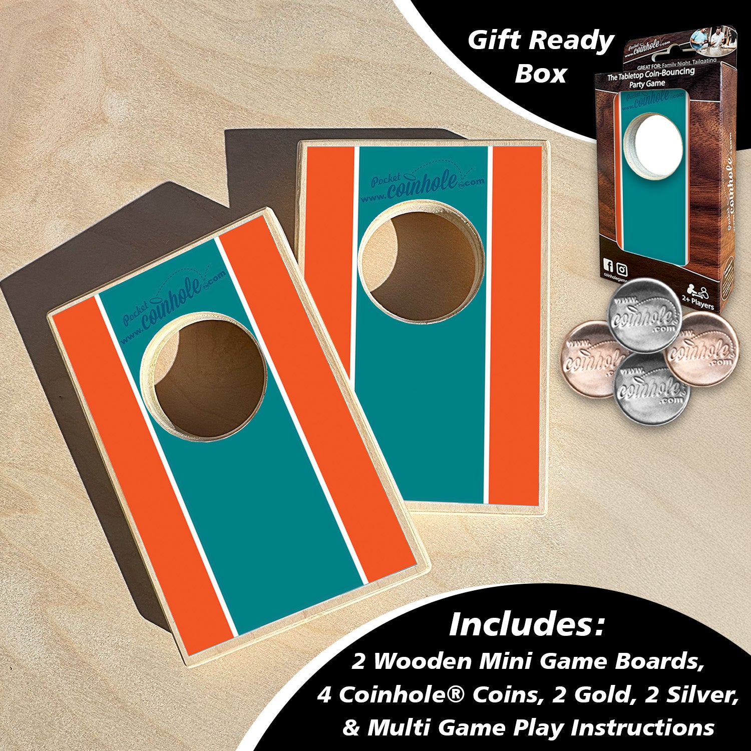 Aqua, Orange, and Blue Stripe Coinhole®