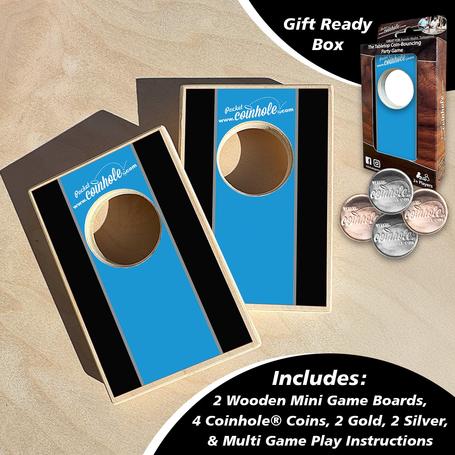 Blue Black and Grey Racing Stripe Coinhole®