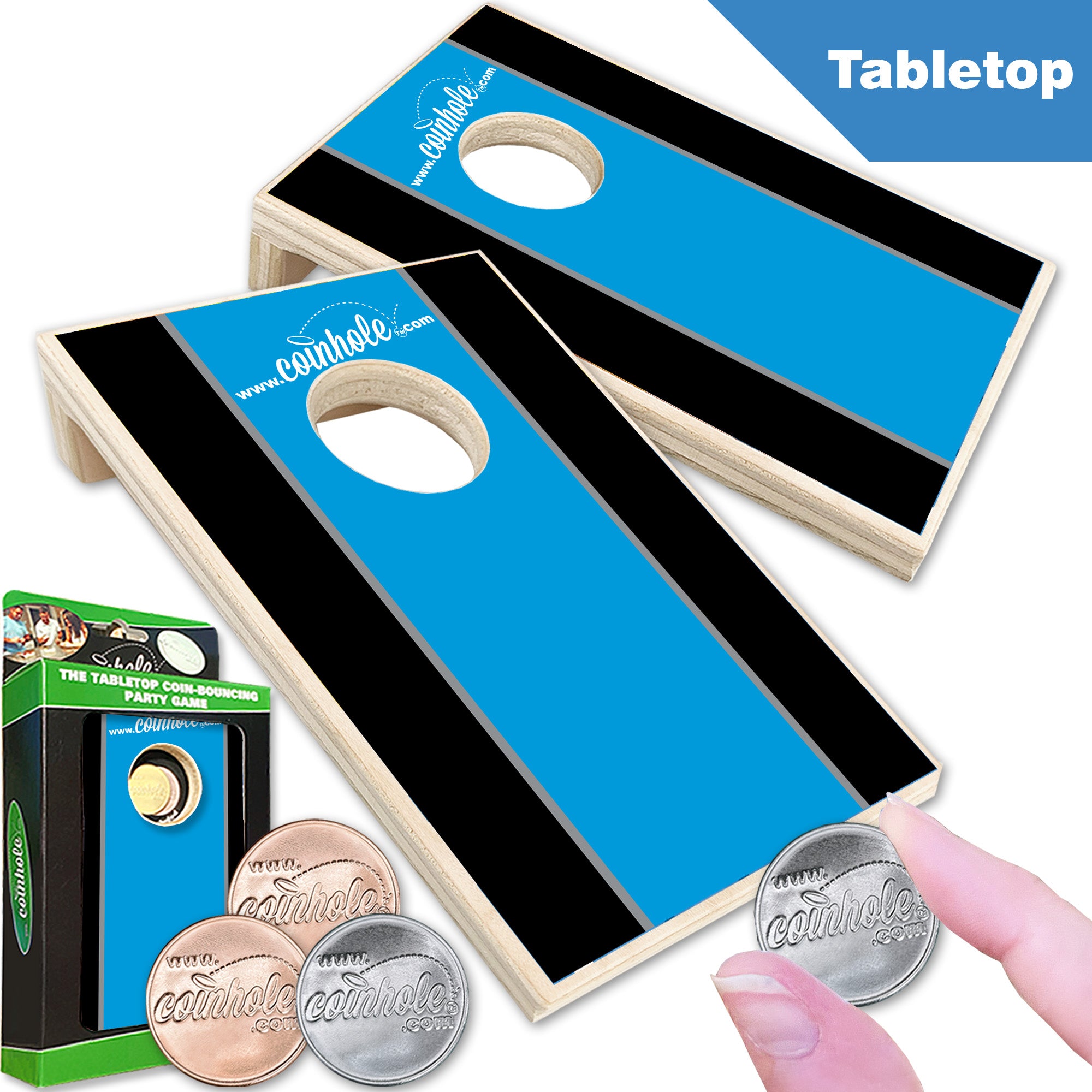 Blue Black and Grey Racing Stripe Coinhole®