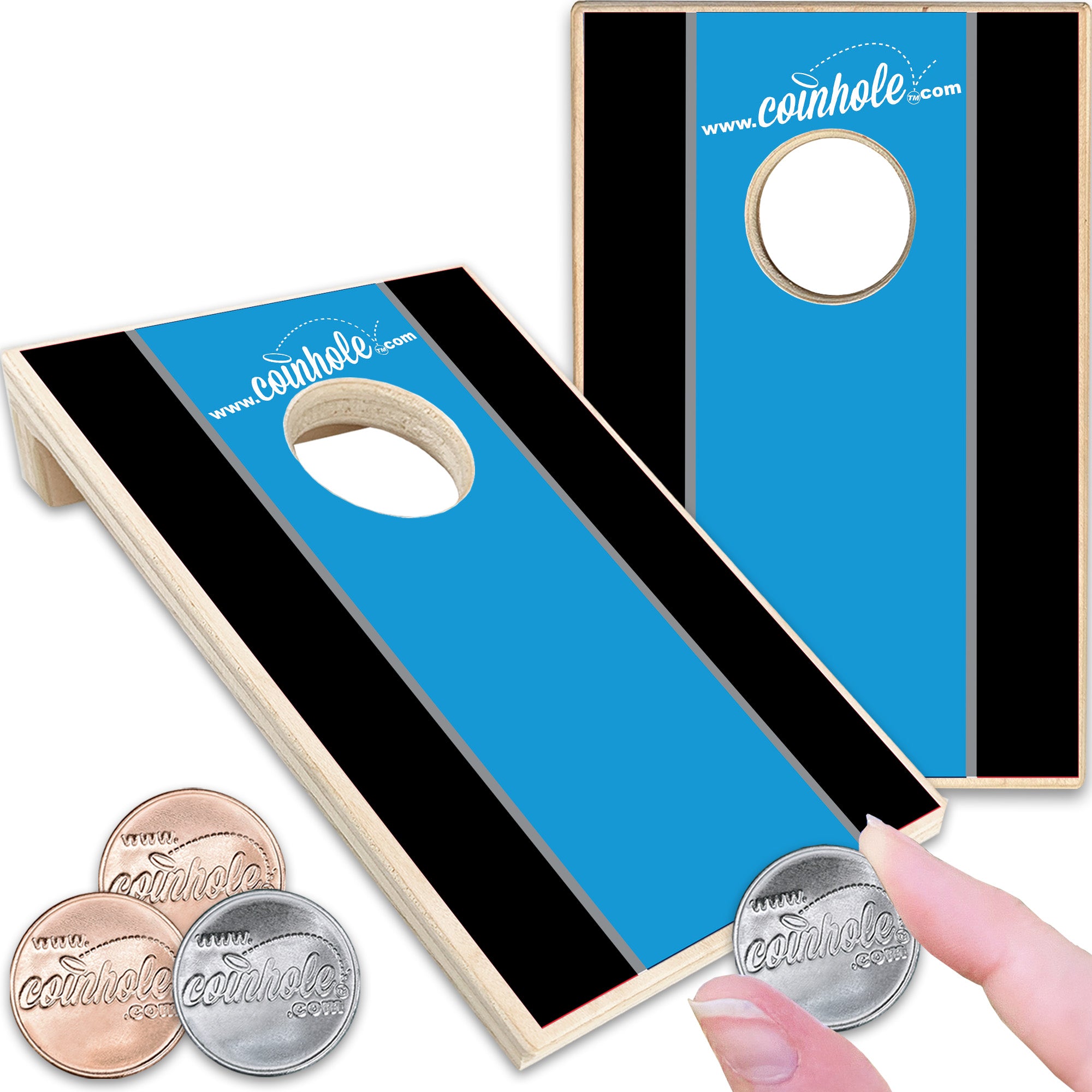 Blue Black and Grey Racing Stripe Coinhole®