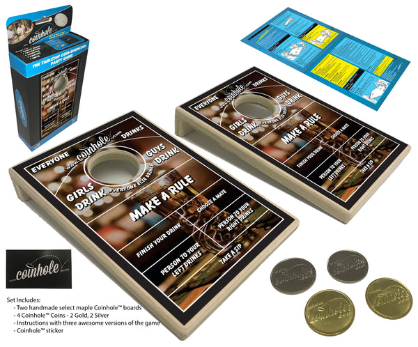 Complete set Coinhole drinking game board game with metal coins