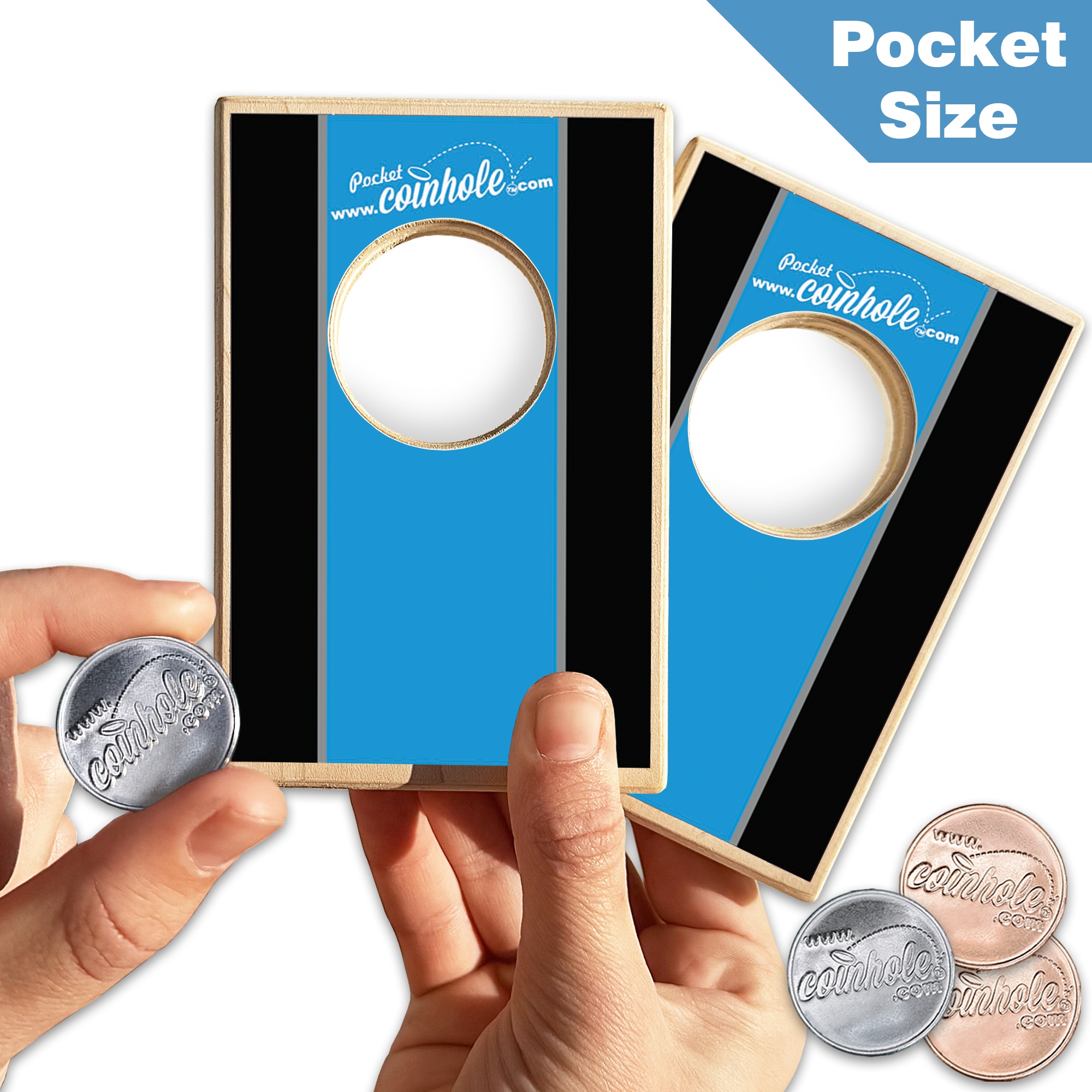 Blue Black and Grey Racing Stripe Coinhole®