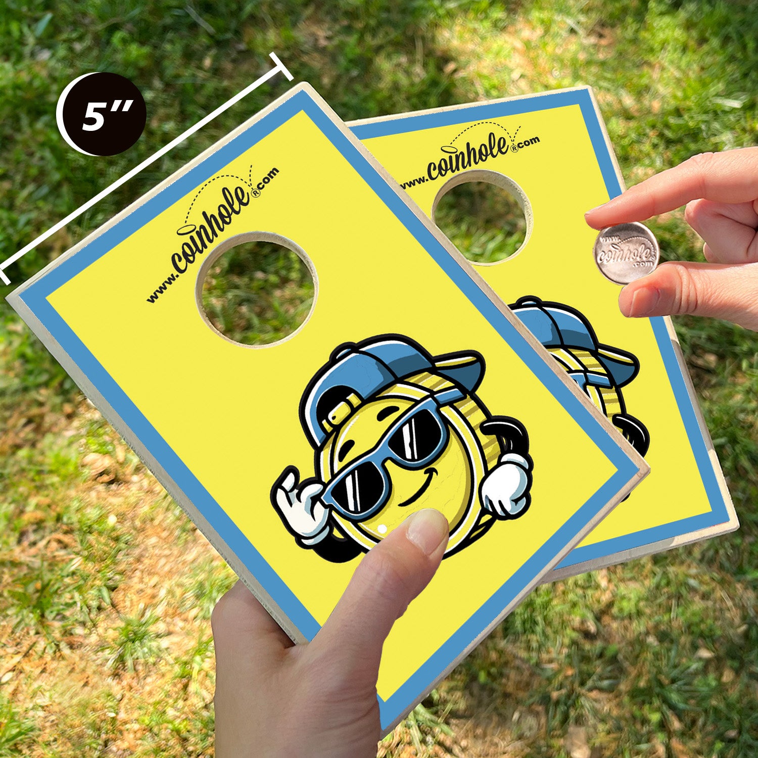 Coinhole® Official Carl Coin Mascot Yellow - Tabletop Game Set (Closeout)