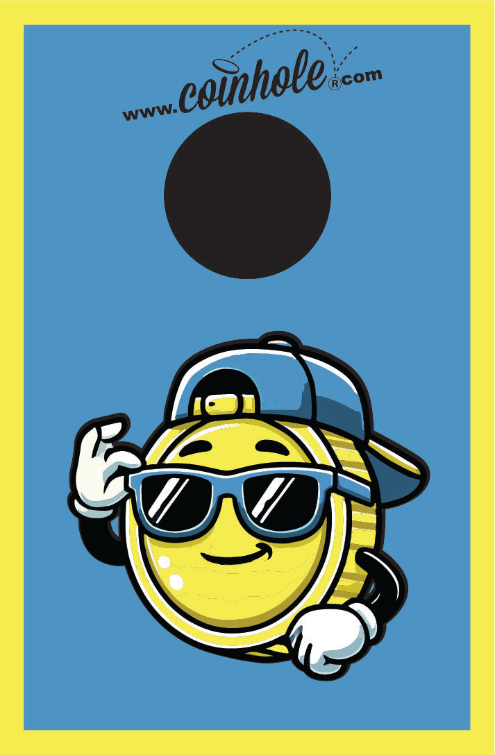Coinhole® Official Carl Coin Mascot Yellow & Blue - Tabletop Game Set