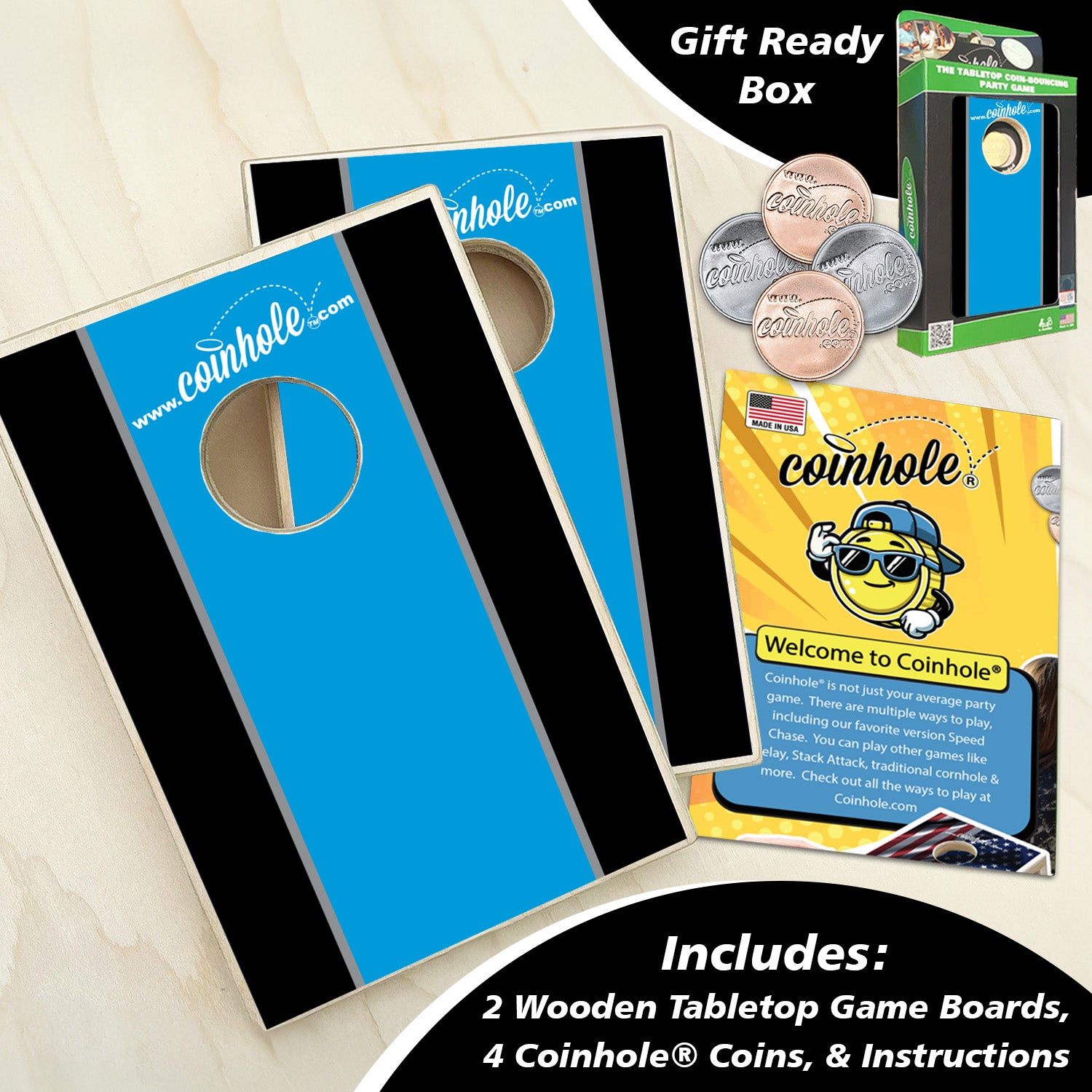 Blue Black and Grey Racing Stripe Coinhole®