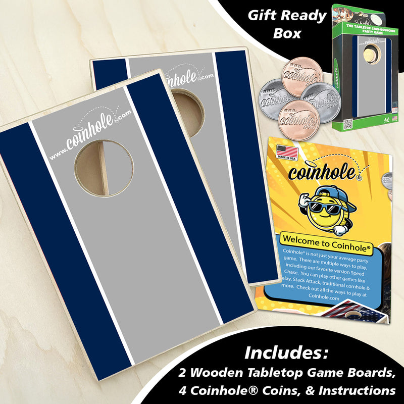 Navy, grey, and white racing stripe Coinhole®