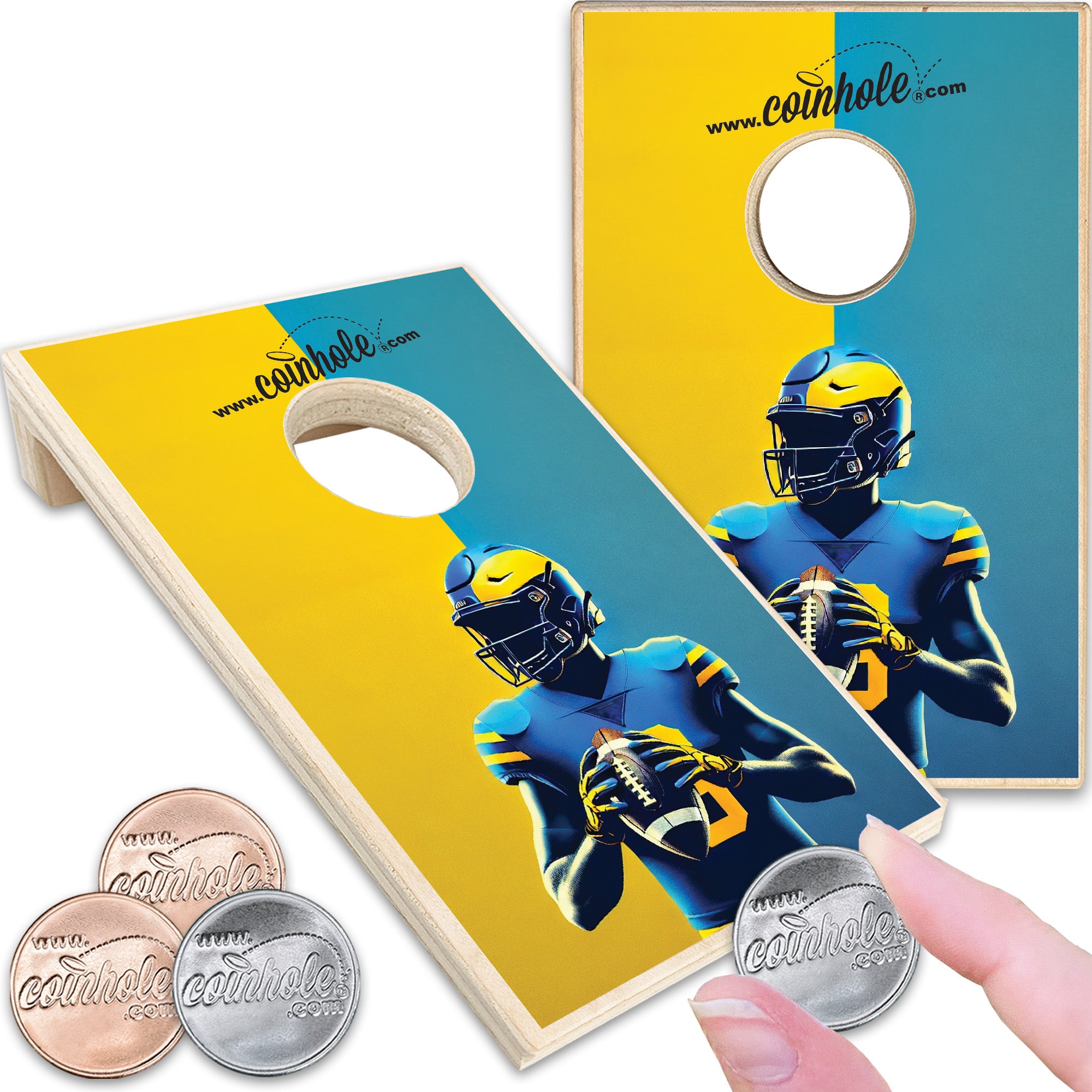 Blue & Yellow Football Player Coinhole®