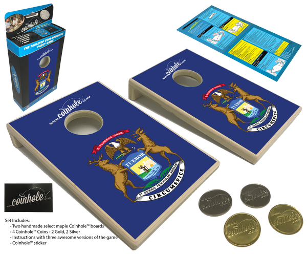 Michigan State Flag Coinhole® Tabletop Game Set