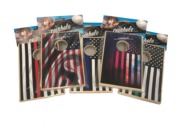 American Thin Line Flag Coinhole™ Combo Set: Buy 5 Get 1 set of coins, and a bag for FREE!