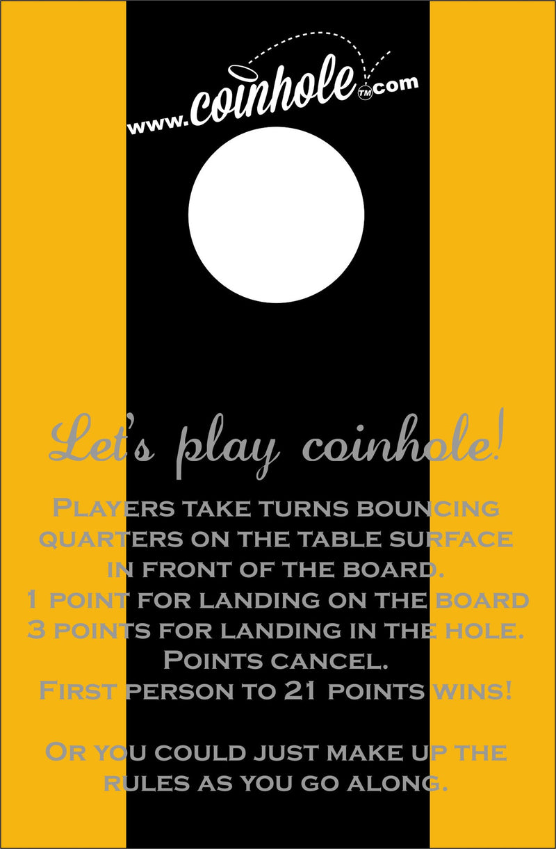 Black and Gold Coinhole™Board With Rules