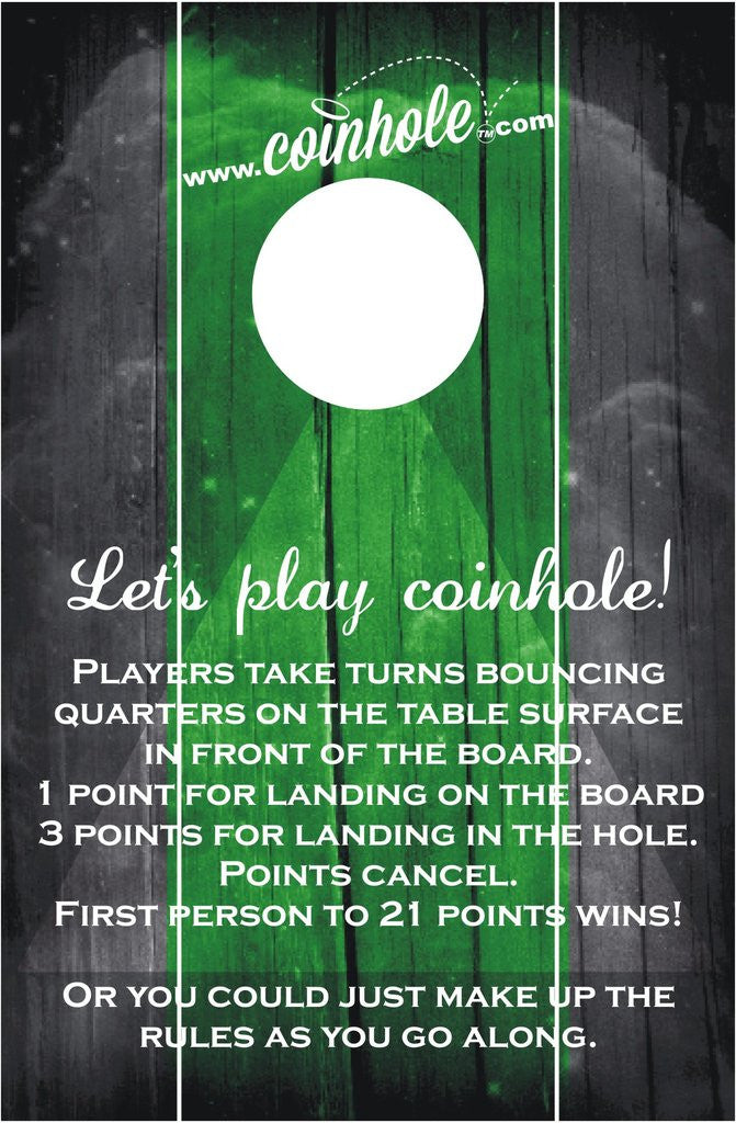 Green and Black with Rules Official Coinhole Game Board